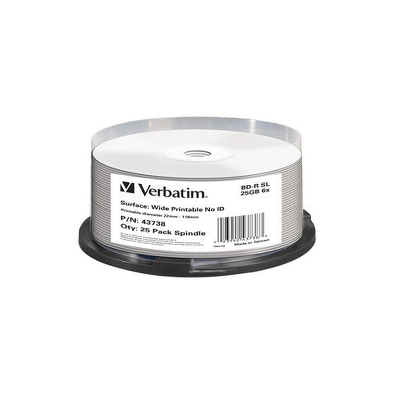 Verbatim BD-R SL 25GB 6x Wide Printable 25 Pack Spindle - No ID Brand