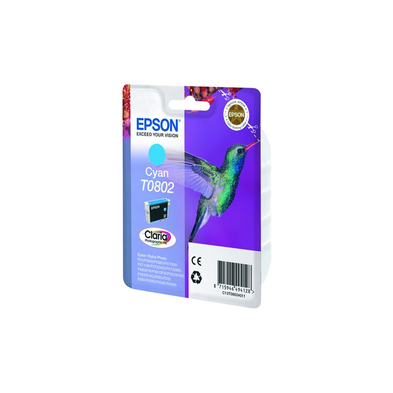 Epson Hummingbird Singlepack Cyan T0802 Claria Photographic Ink