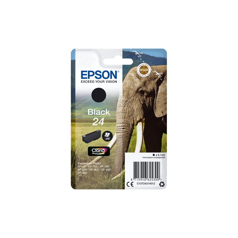 Epson Elephant Singlepack Black 24 Claria Photo HD Ink