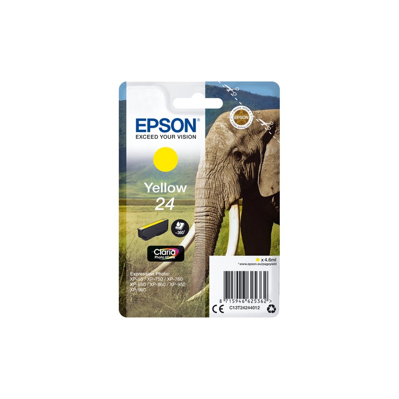 Epson Elephant Singlepack Yellow 24 Claria Photo HD Ink