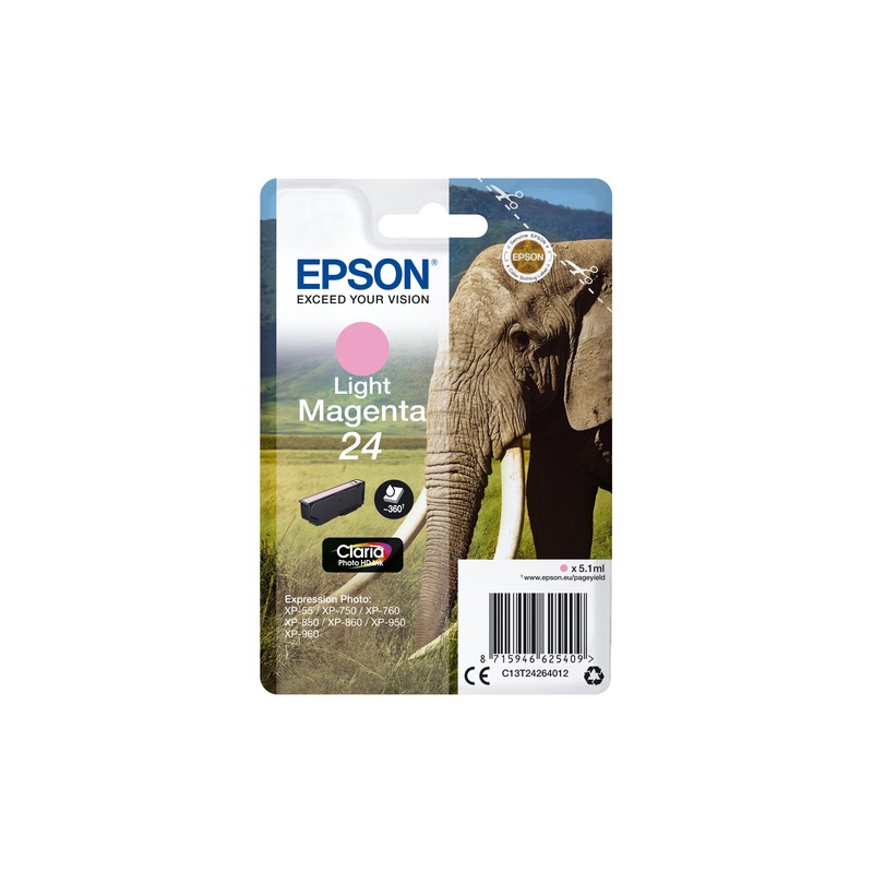 Epson Elephant Singlepack Light Magenta 24 Claria Photo HD Ink