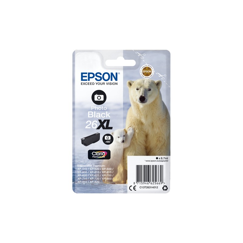 Epson Polar bear Singlepack Photo Black 26XL Claria Premium Ink