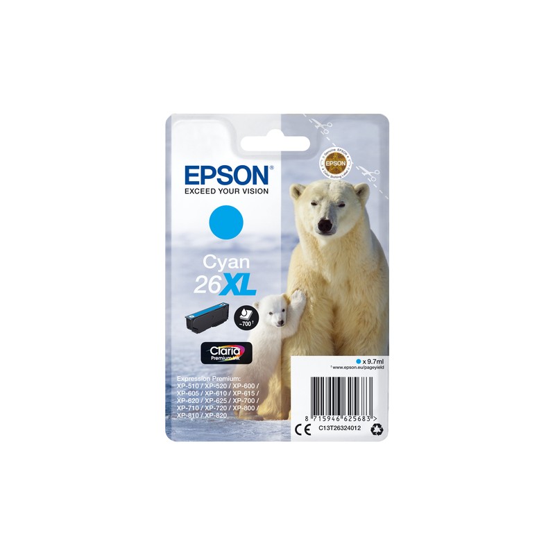 Epson Polar bear Singlepack Cyan 26XL Claria Premium Ink