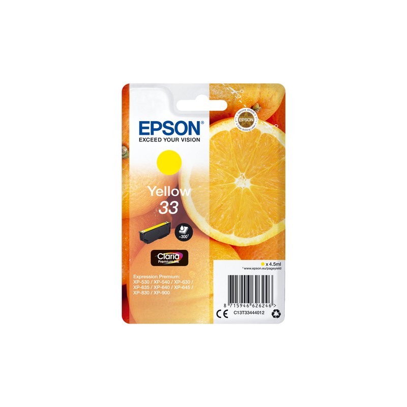 Epson Oranges Singlepack Yellow 33 Claria Premium Ink