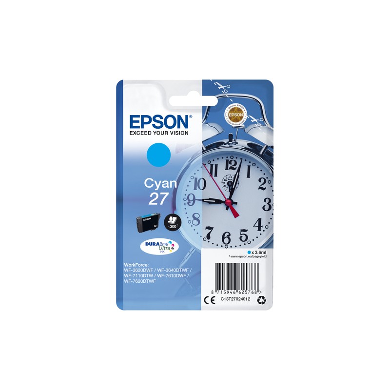 Epson Alarm clock Singlepack Cyan 27 DURABrite Ultra Ink