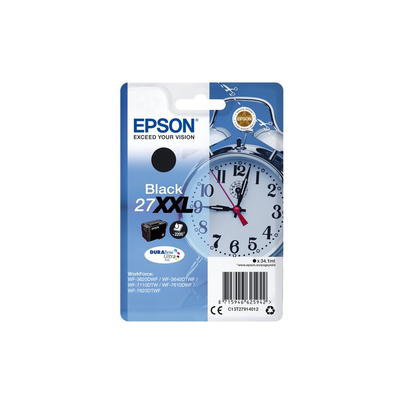 Epson Alarm clock Singlepack Black 27XXL DURABrite Ultra Ink