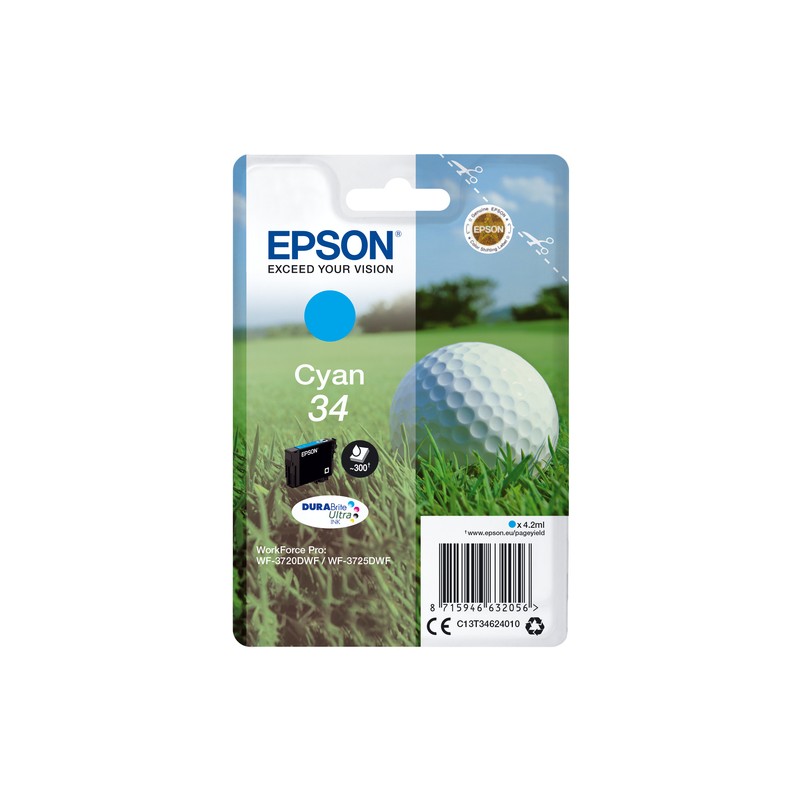 Epson Golf ball Singlepack Cyan 34 DURABrite Ultra Ink