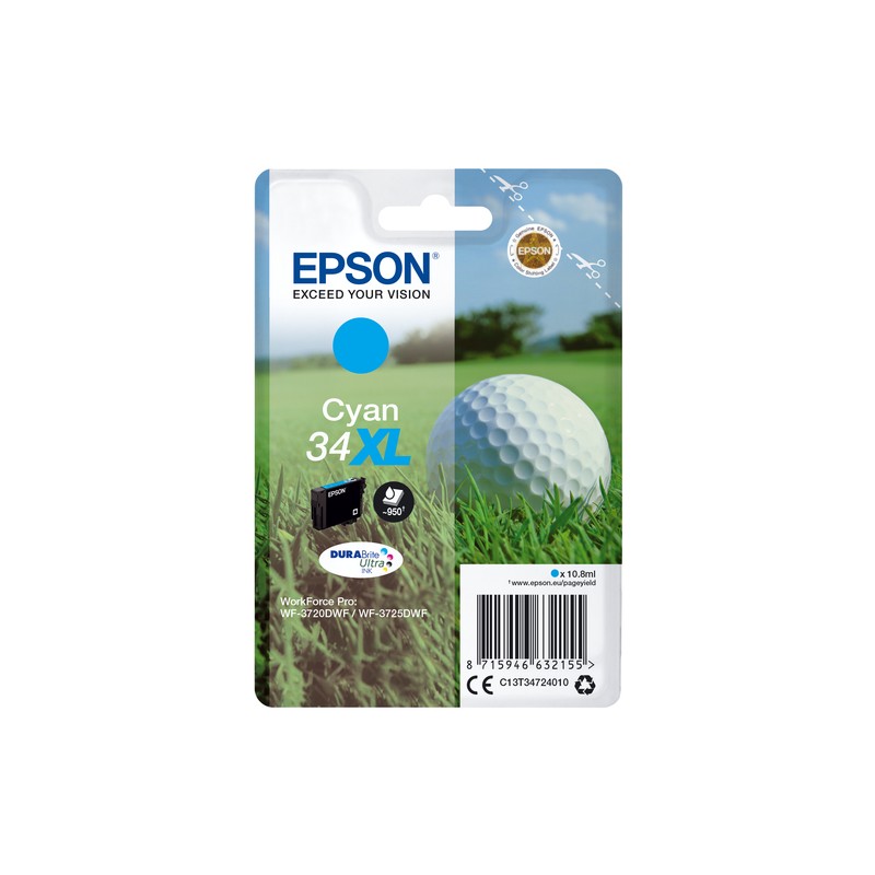 Epson Golf ball Singlepack Cyan 34XL DURABrite Ultra Ink