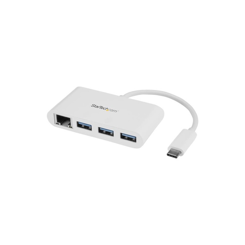 StarTech.com 3-Port USB-C Hub with Gigabit Ethernet - USB-C to 3x USB-A - USB 3.0 Hub - White