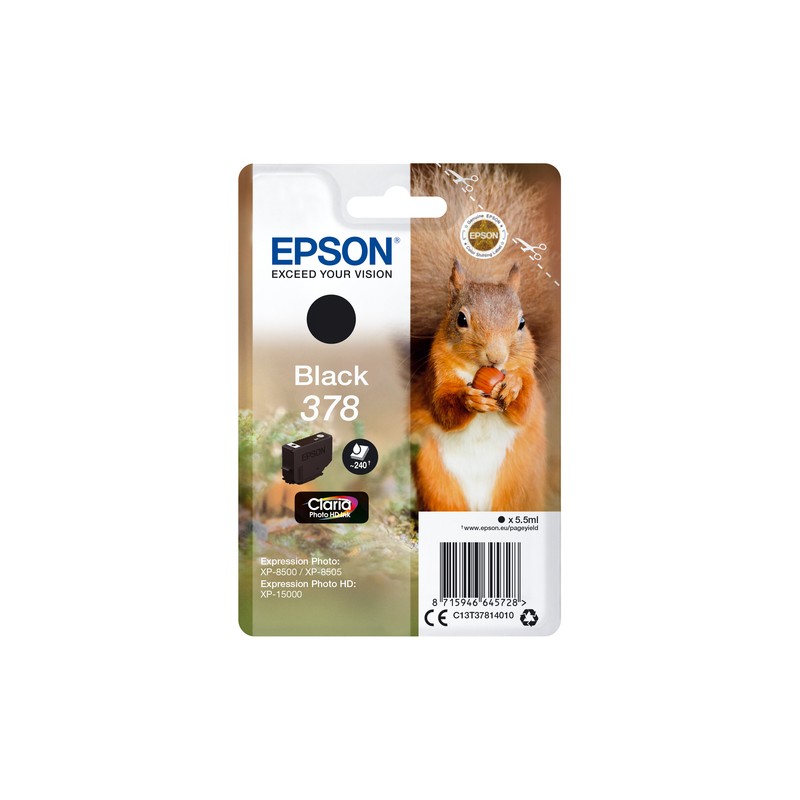 Epson Squirrel Singlepack Black 378 Claria Photo HD Ink