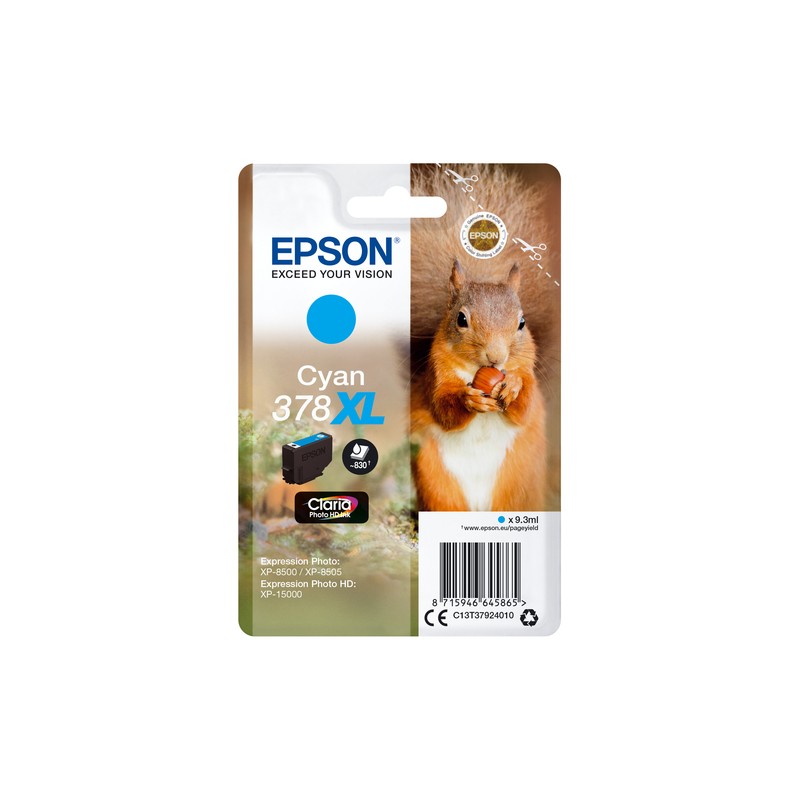 Epson Squirrel Singlepack Cyan 378XL Claria Photo HD Ink