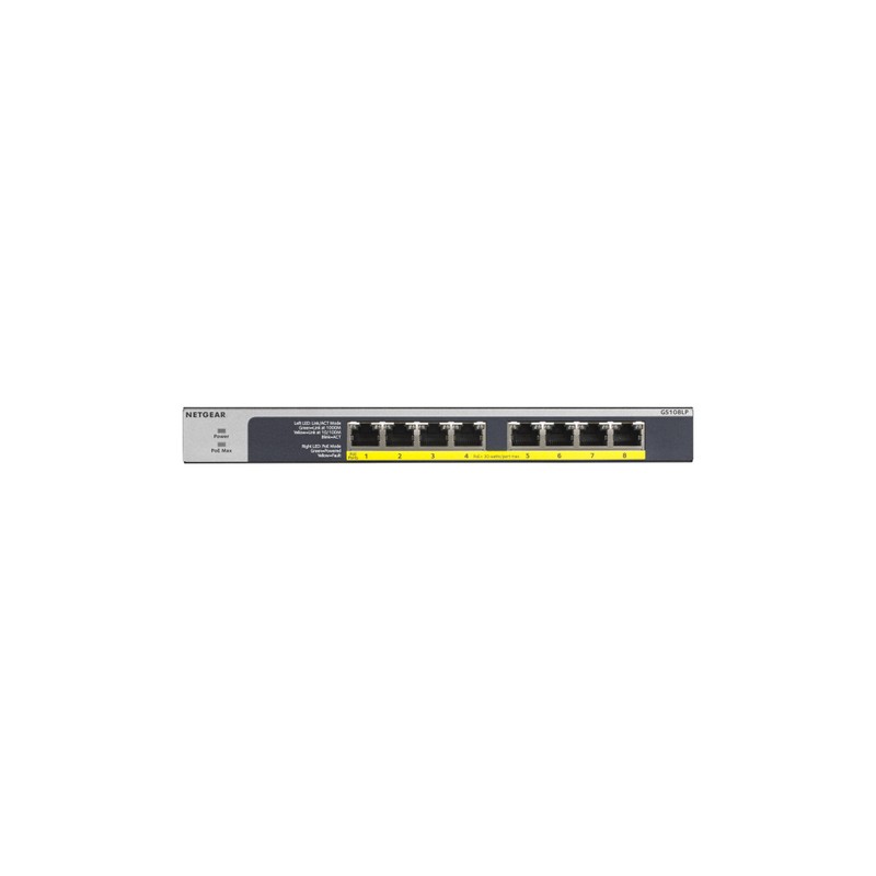 Netgear GS108LP Unmanaged Gigabit Ethernet (10/100/1000) Black,Grey 1U Power over Ethernet (PoE)